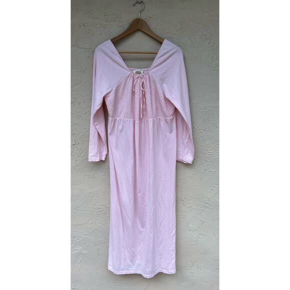 Vintage Talbots Coquette Pink Lace-Up Prairie Nightgown Dress Long Sleeve L - Picture 1 of 5